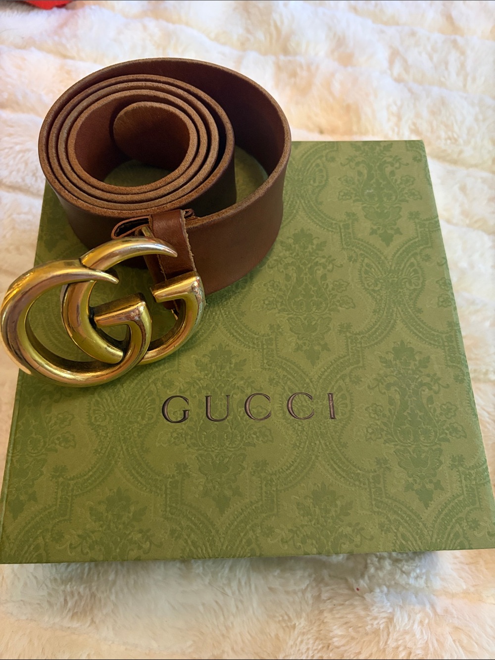 Gucci Brown Leather Belt with Gold Double G Buckle